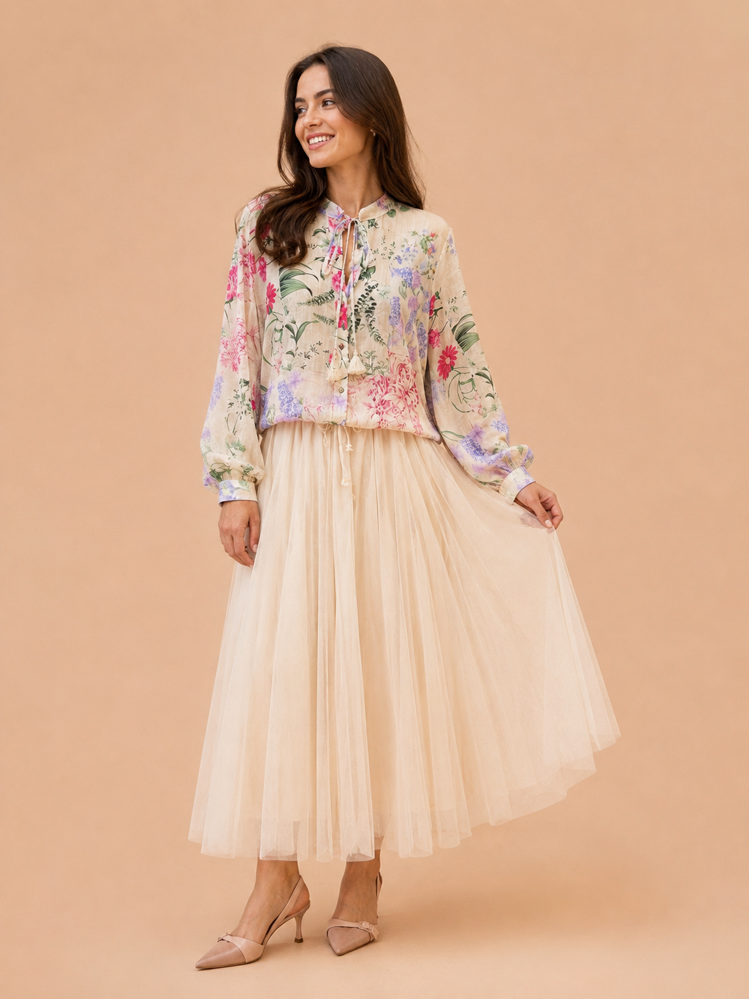 Cream Tulle Midi Skirt - Elegant Flowy Mesh Skirt