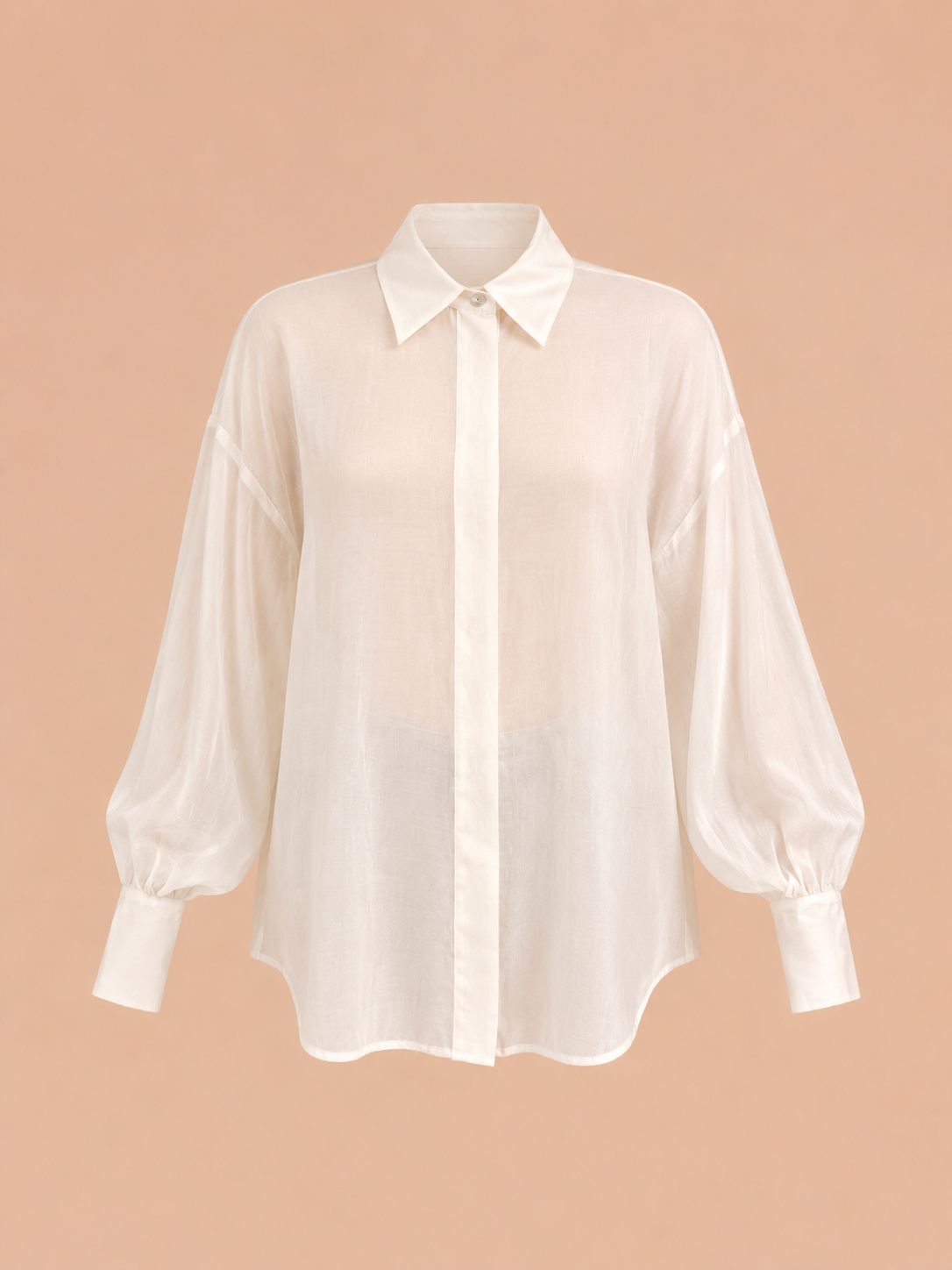 Ivory Sheer Oversized Button-Up Long Blouse - Lightweight Shirt