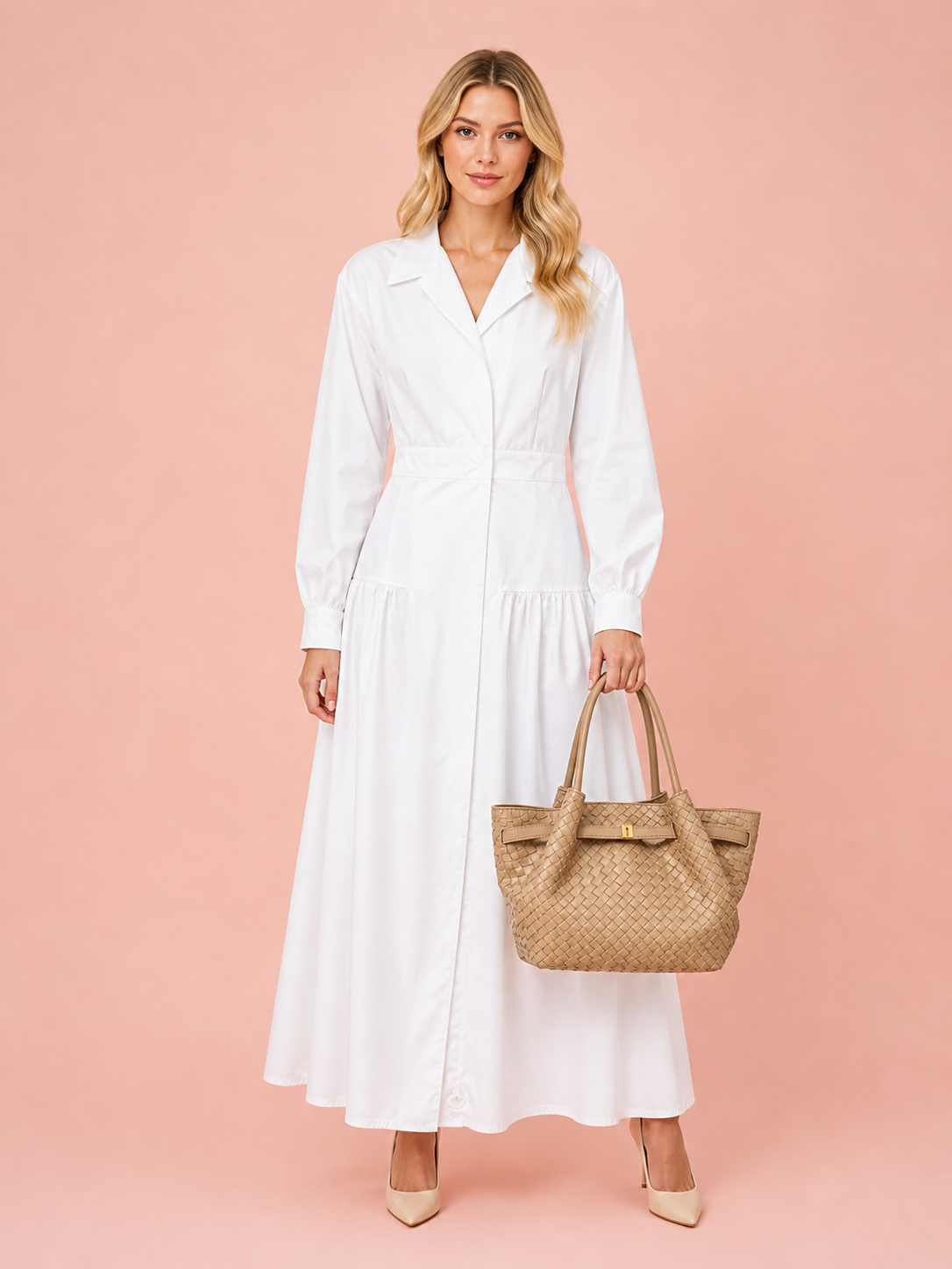 Luxury Woven Beige Leather Tote Bag