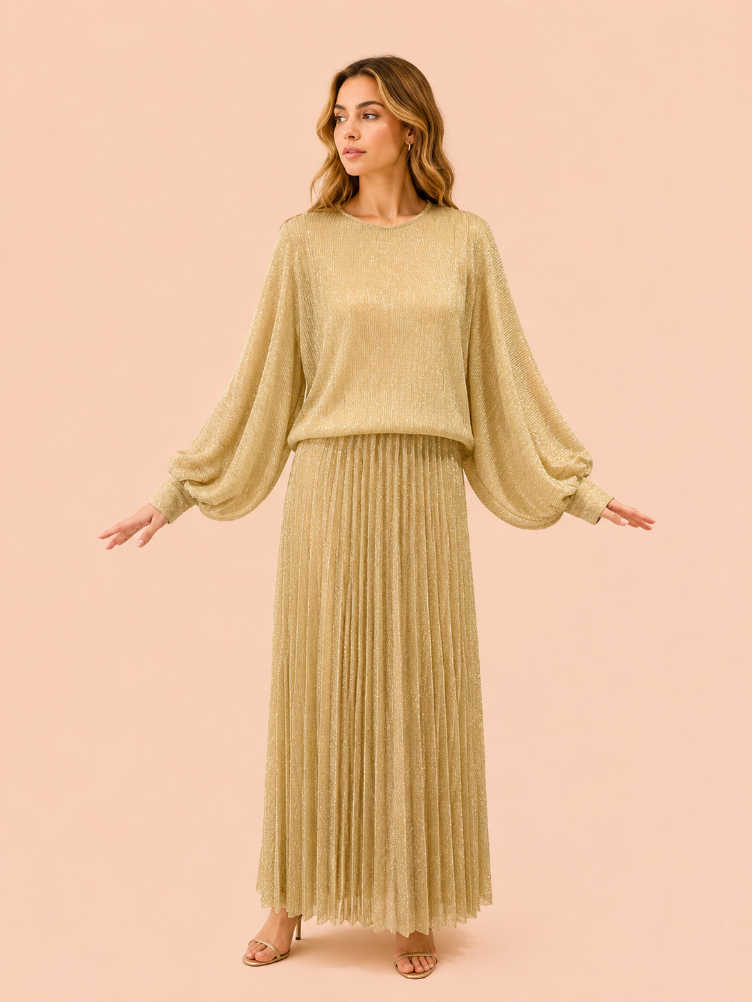 Champagne Shimmer Relaxed Fit Balloon Sleeve Blouse