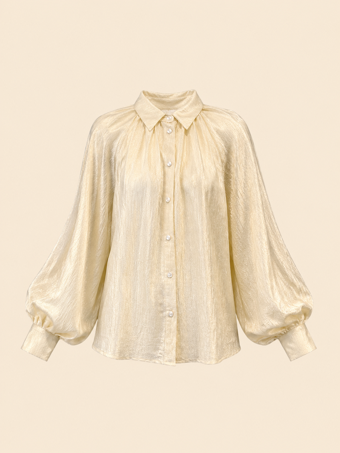Champagne Relaxed Fit Shimmer Balloon Sleeve Blouse