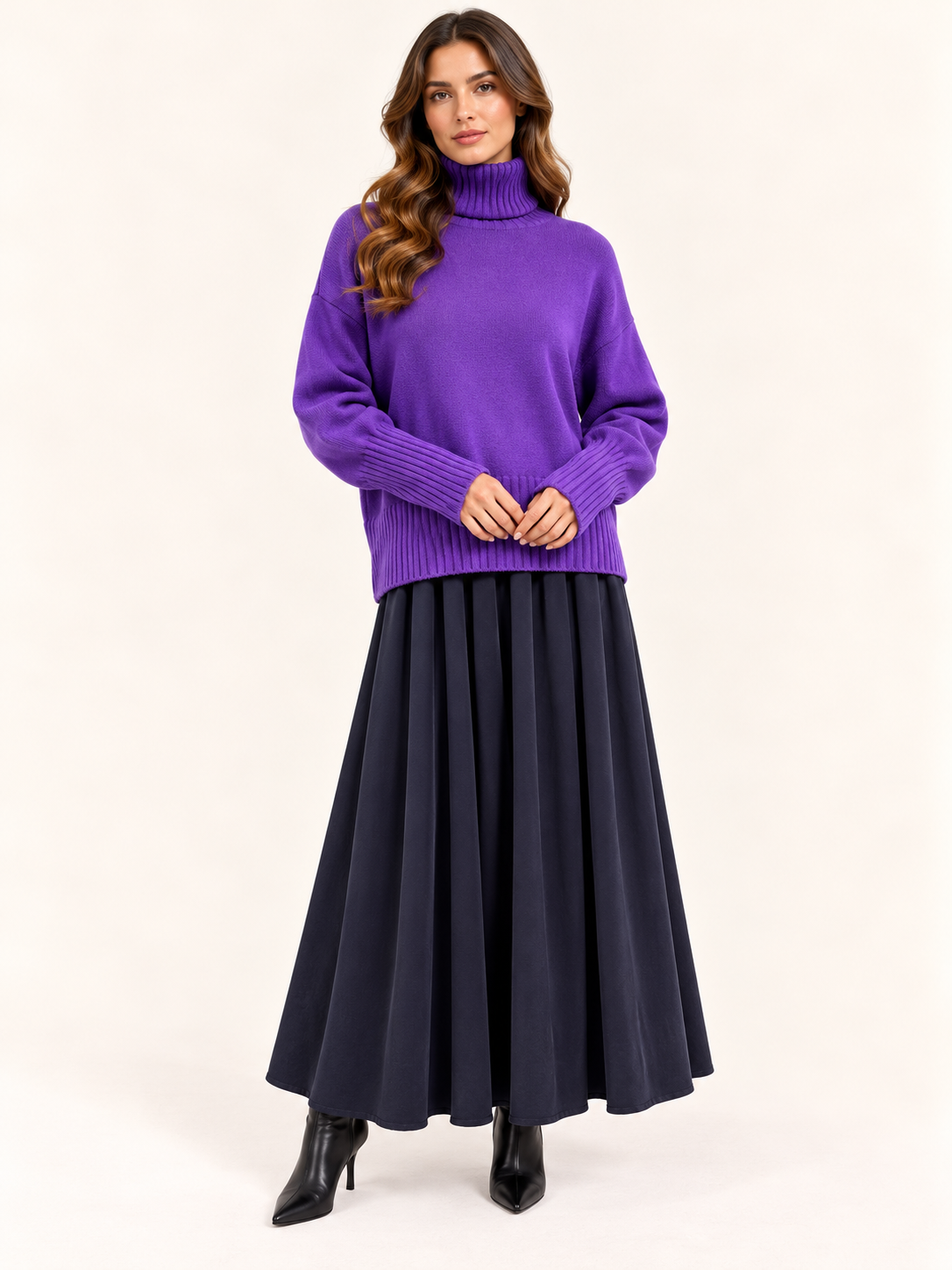 Women's High-Waisted Pleated A-Line Maxi Skirt - Dark Navy