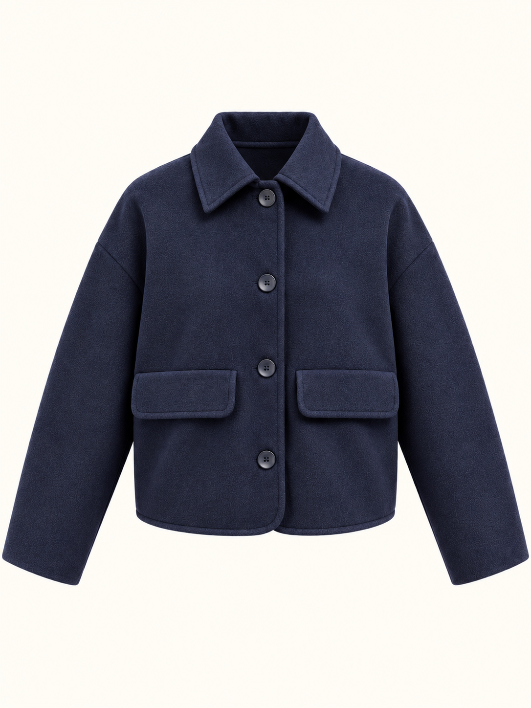 Women's Relaxed Fit Navy Cropped Jacket With Button Front & Flap Pockets