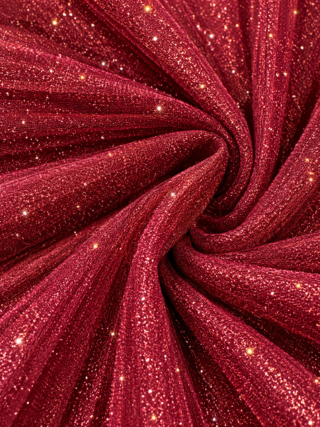 Burgundy Glitter Tulle Maxi Evening Dress With Pleated Skirt And Sheer Cap Sleeves - Party Dress