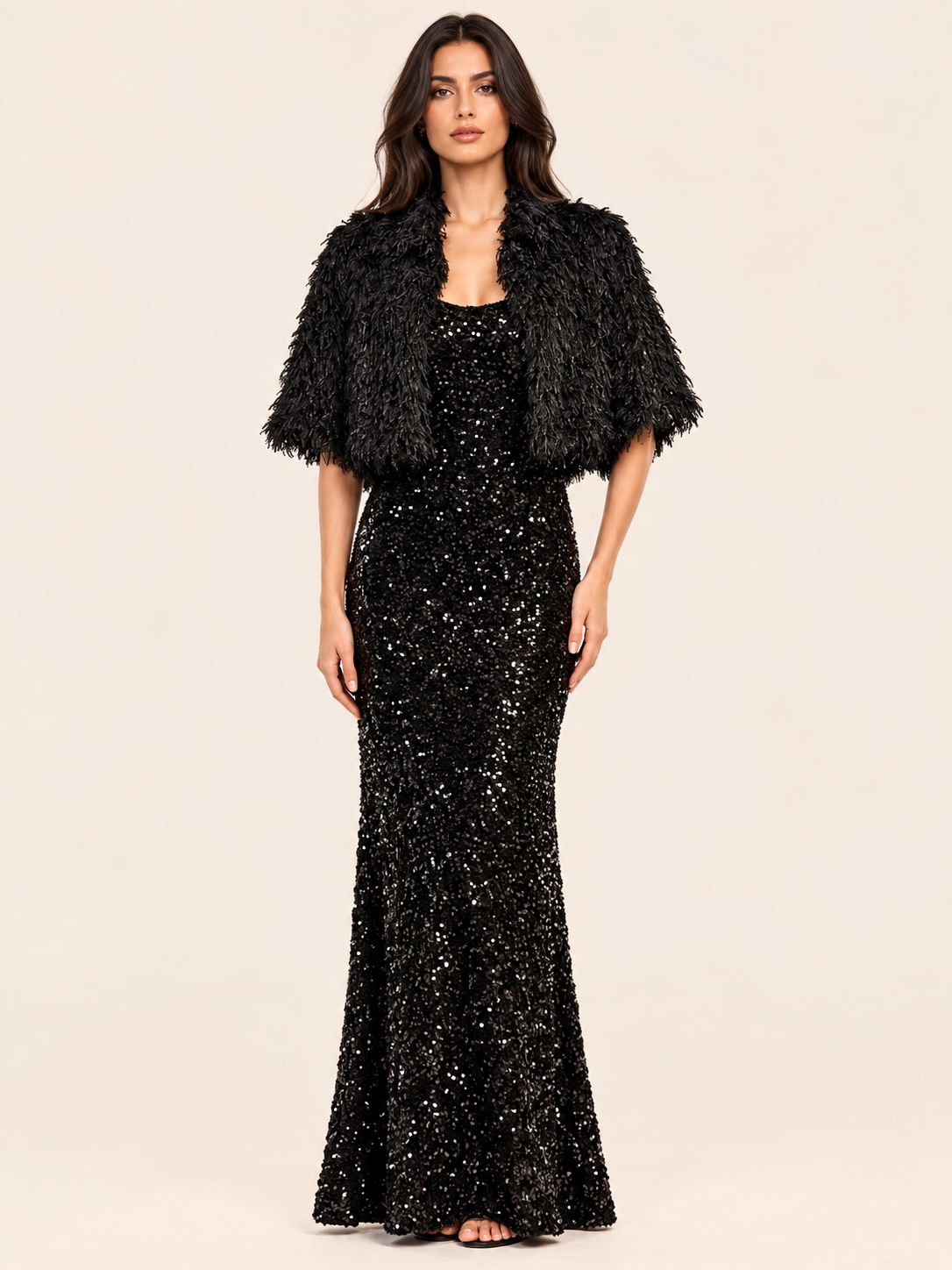 Black Shaggy Faux Fur Cropped Jacket - Women's Eveningwear