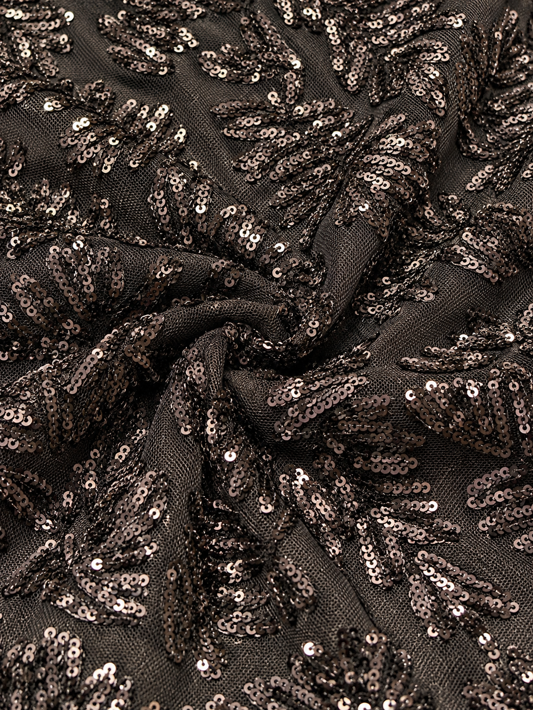 Black Sequin Embellished Maxi Evening Dress With Sheer Long Sleeves - Party Dress