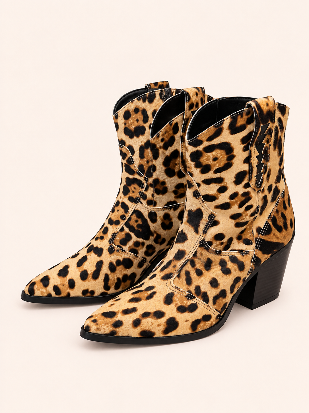 Women's Leopard Print Western Ankle Boots With Block Heel