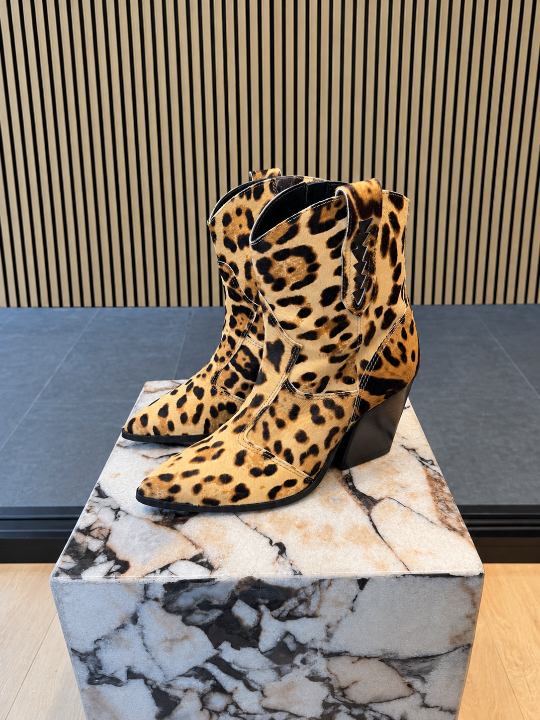 Women's Leopard Print Western Ankle Boots With Block Heel