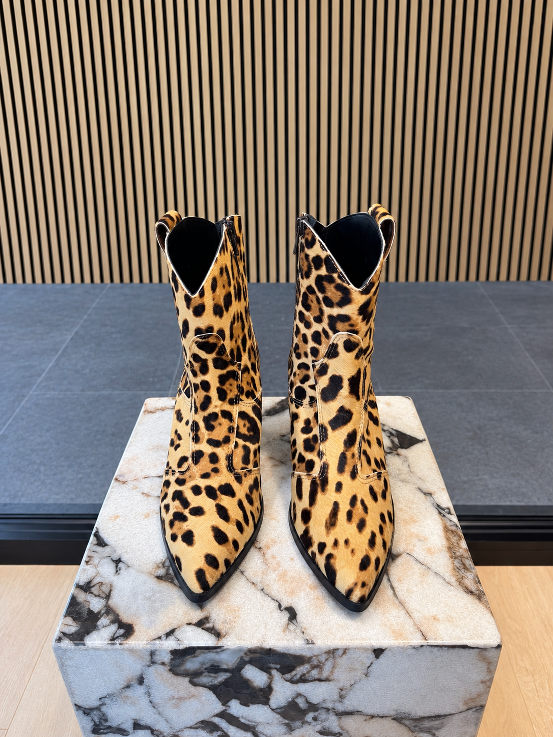 Women's Leopard Print Western Ankle Boots With Block Heel