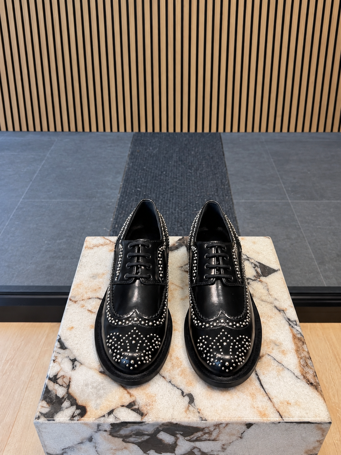 Women's Black Studded Leather Oxford Brogue Shoes