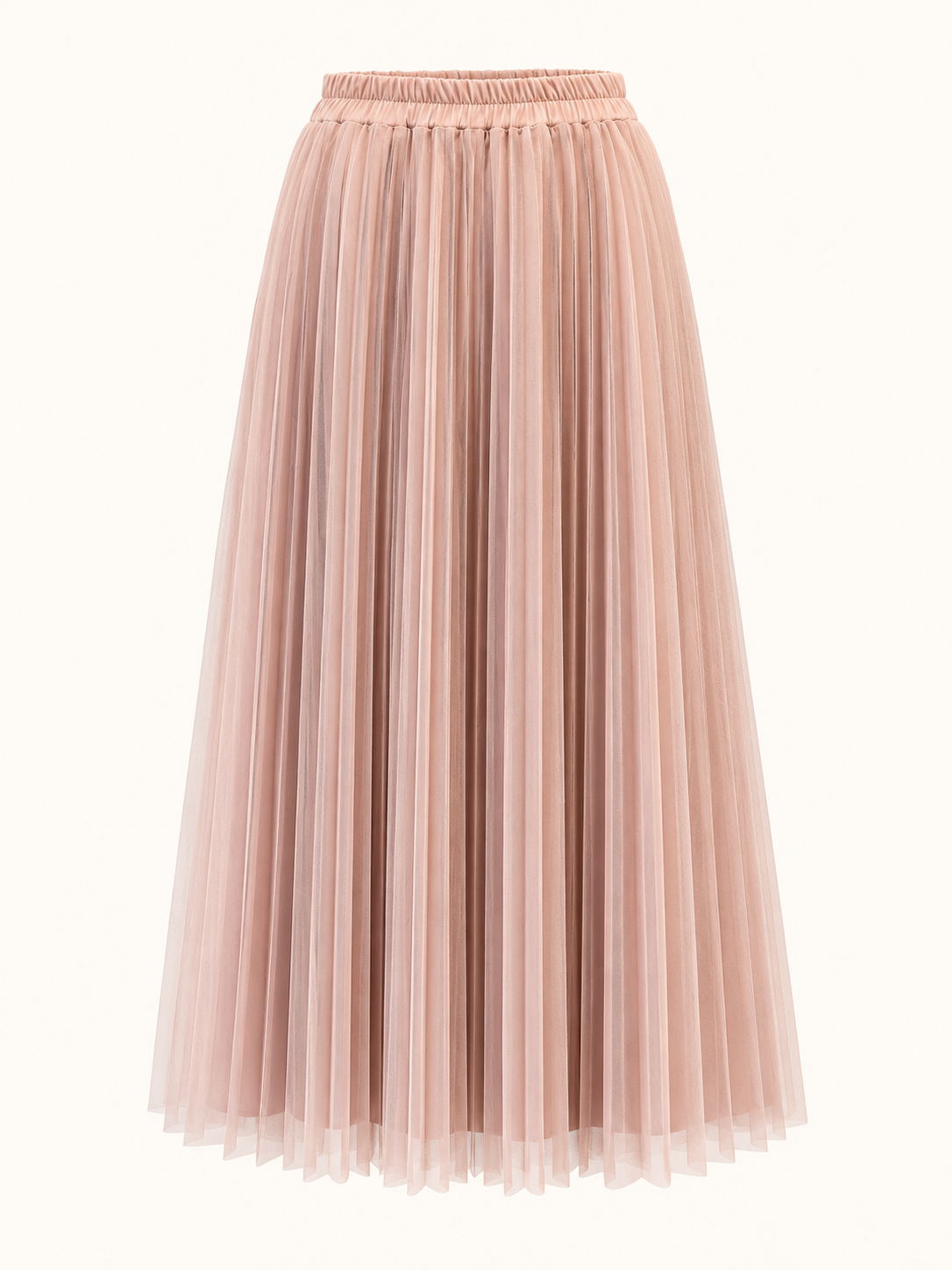 Blush Pink Pleated Tulle Midi Skirt