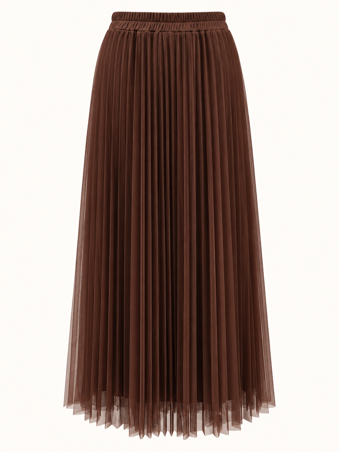 Chocolate Brown Pleated Tulle Midi Skirt