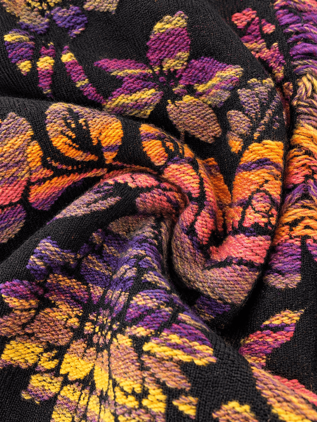 Women's Relaxed Fit Floral Jacquard Bomber Cardigan - Black Multicolor