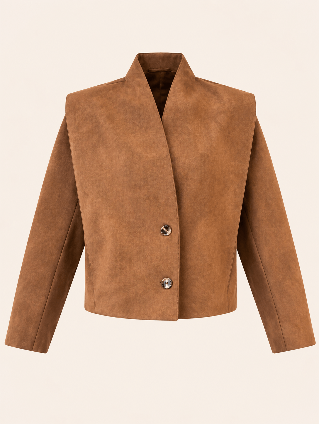 Relaxed Fit Brown Faux Leather Jacket With Statement Shoulders