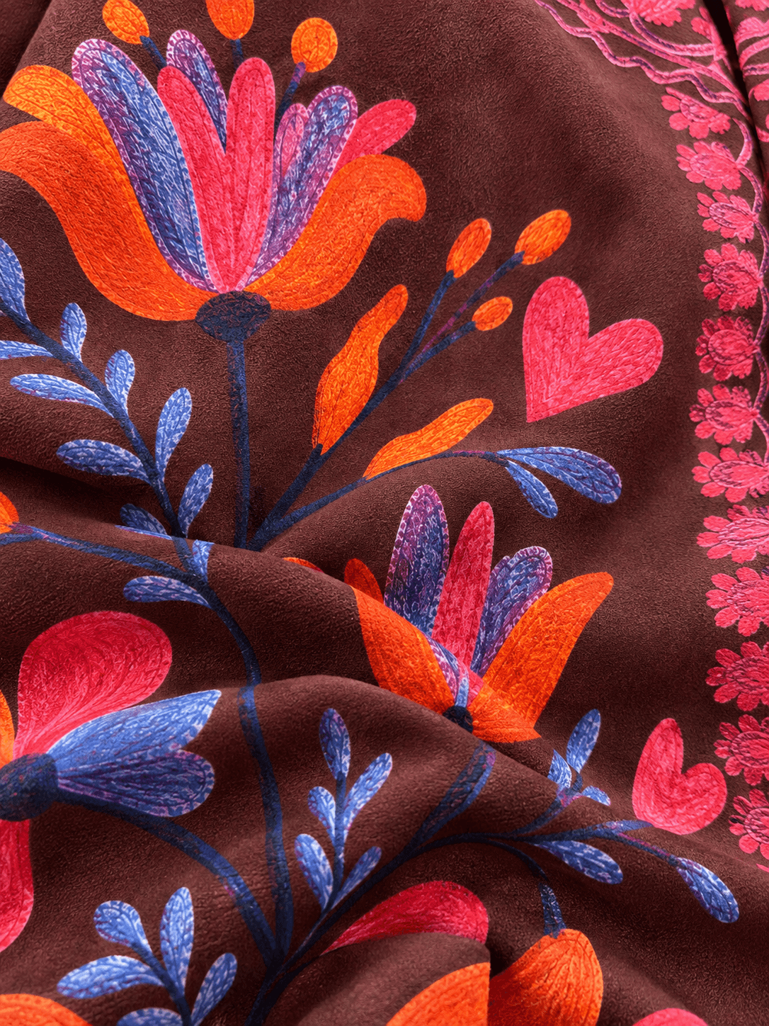 Relaxed Fit Brown Tiger & Floral Cropped Jacket With Mandarin Collar