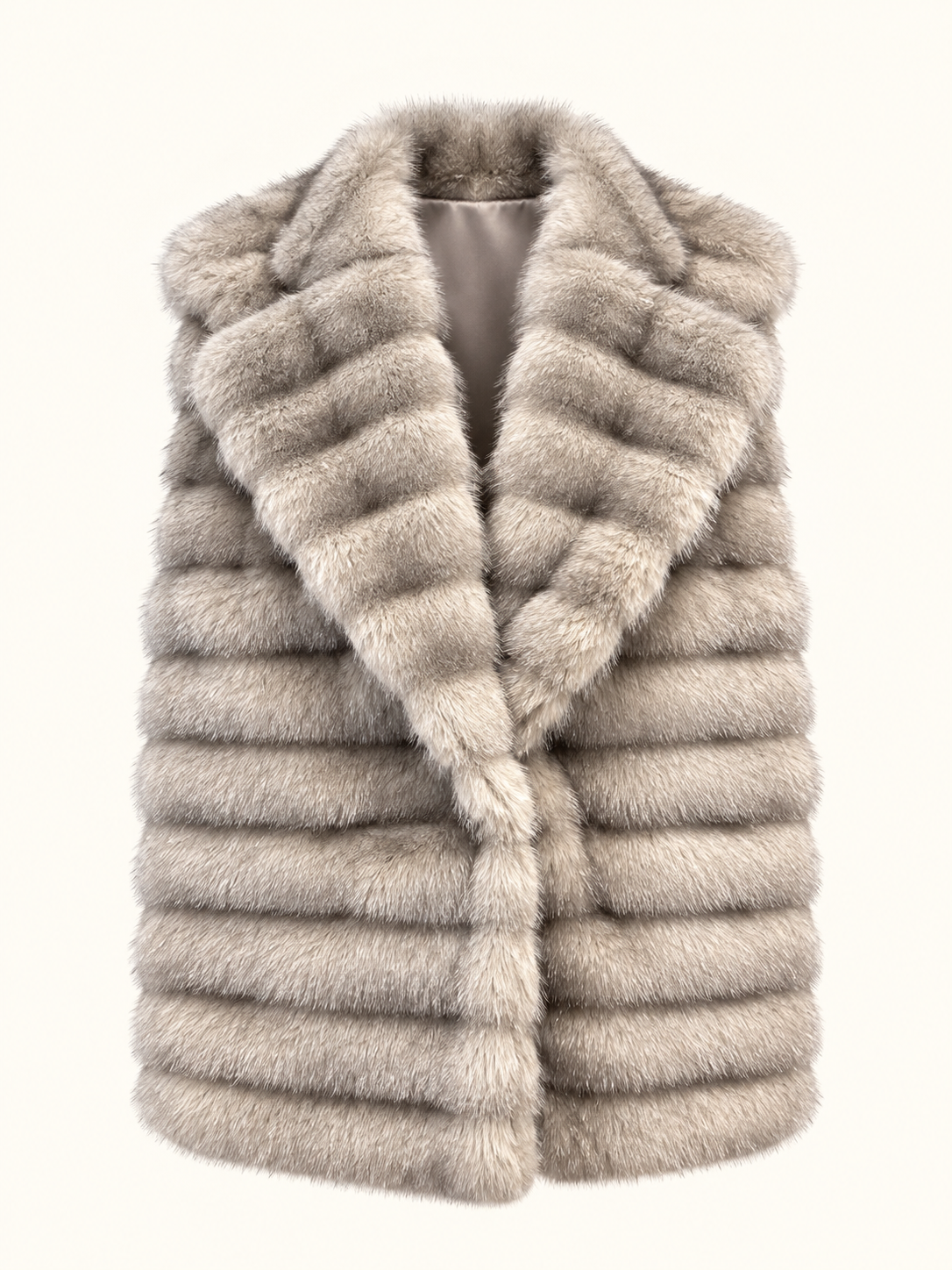 Grey Faux Fur Vest With Wide Collar - Women's Luxury Gilet
