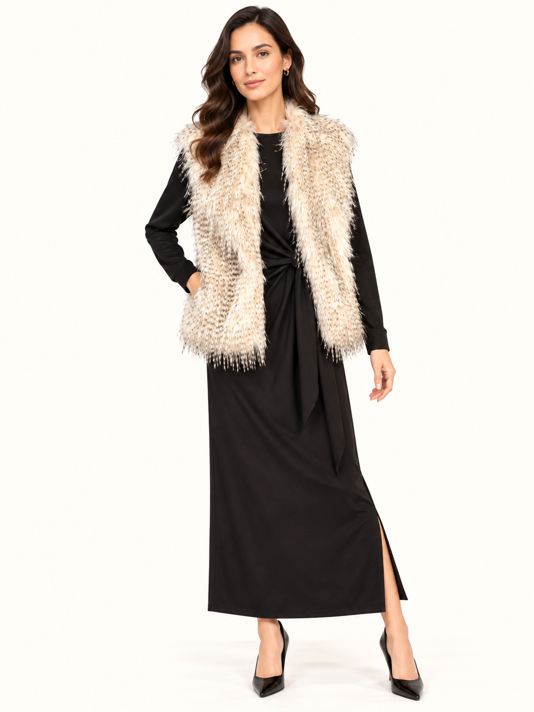 Ivory Speckled Faux Fur Vest - Women's Sleeveless Winter Gilet