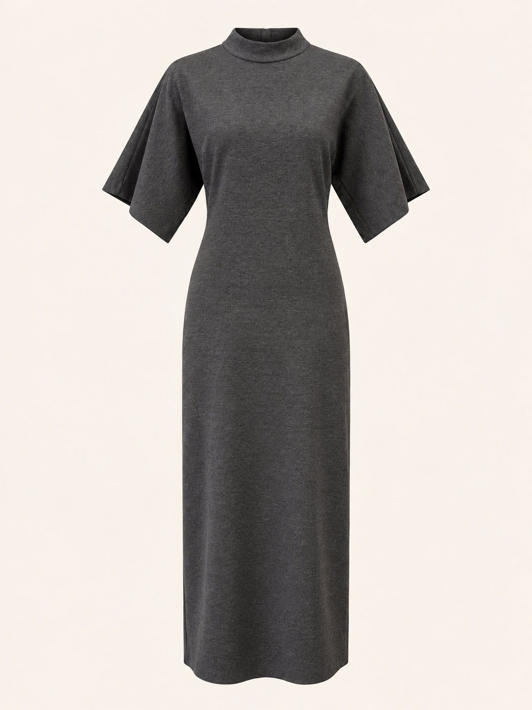Charcoal Grey Mock Neck Maxi Dress With Wide Sleeves
