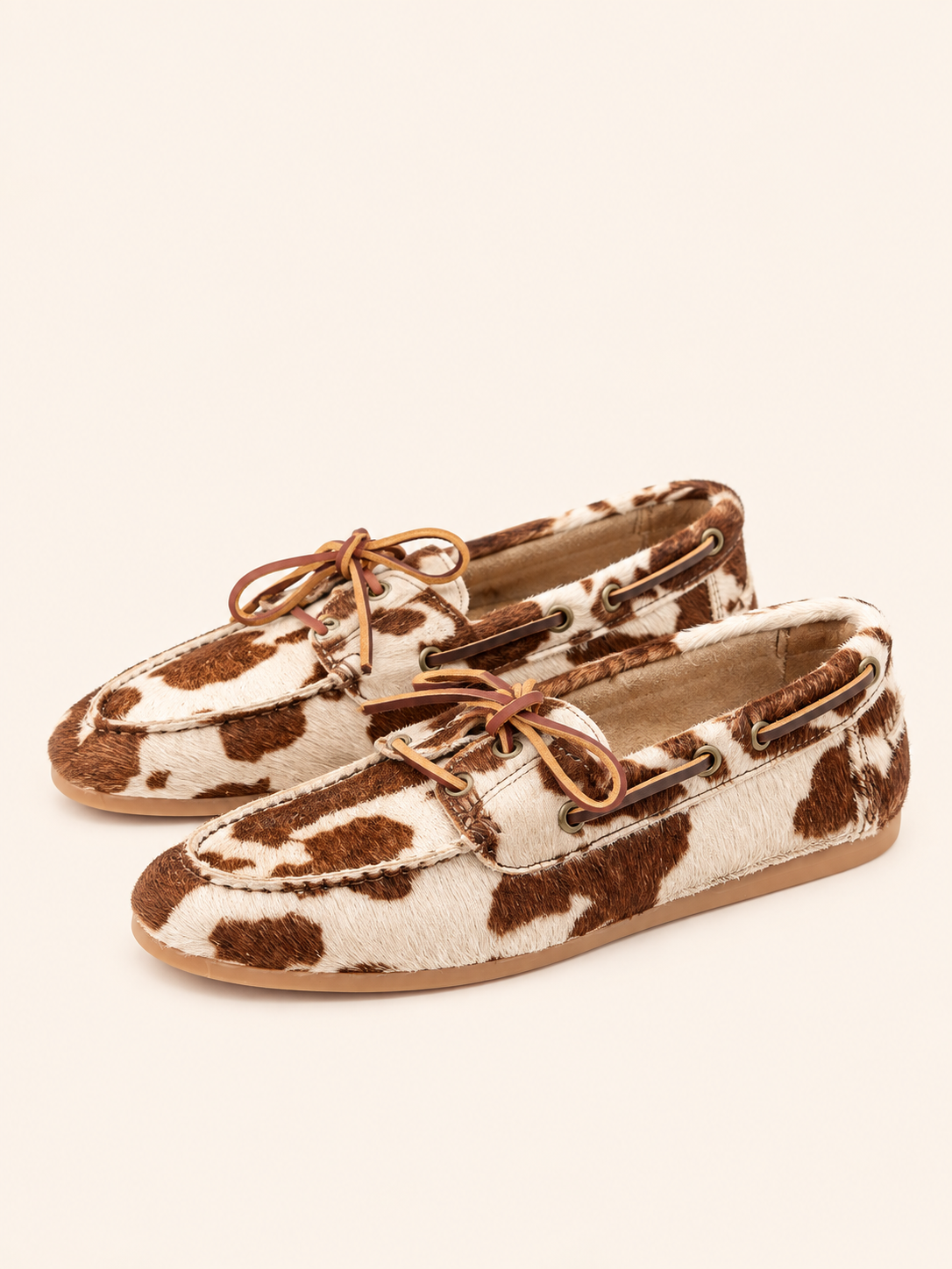 Women's Cow Print Haircalf Leather Shoes With Leather Laces