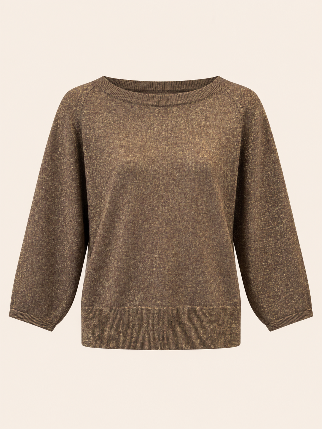 Relaxed Fit Brown Lightweight Knit Sweater With Gold Shimmer