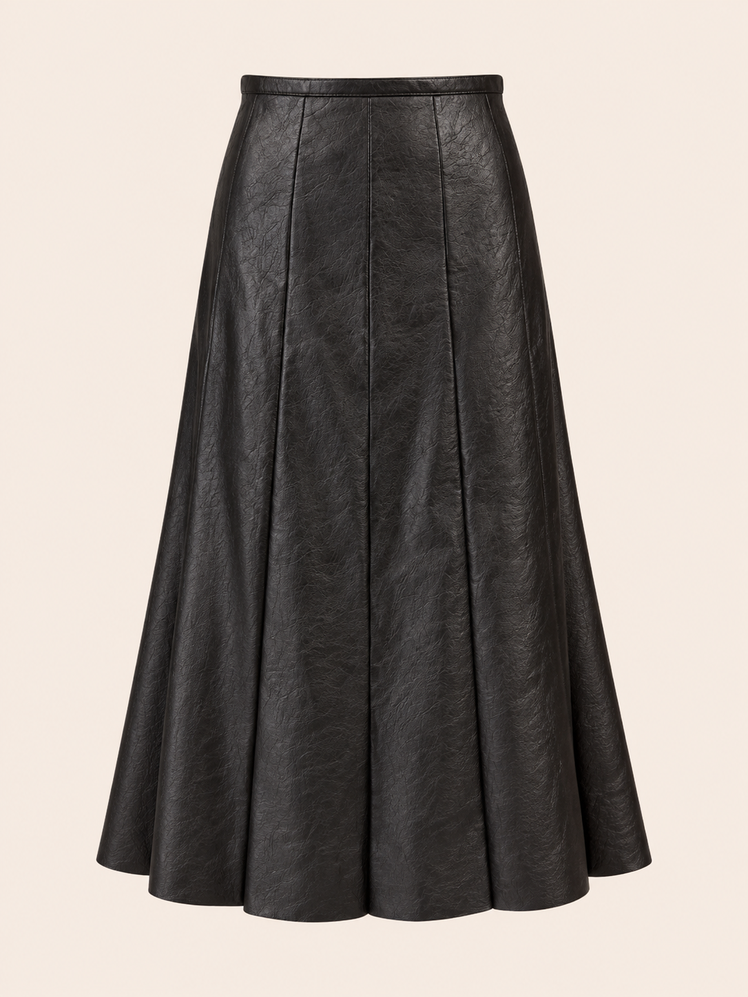 Black Faux Leather A-Line Maxi Skirt With Panel Detail