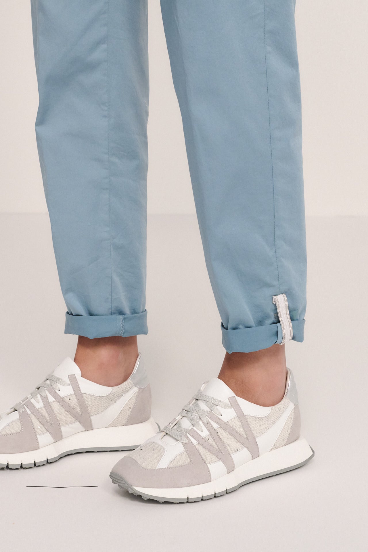 Light Blue Cotton Trousers - Relaxed Fit Drawstring Pants