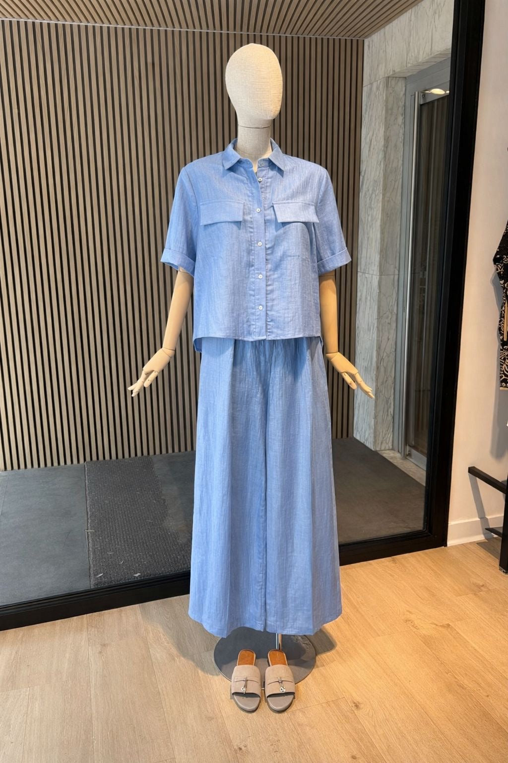Sky Blue Linen Wide Leg Trousers - Relaxed Fit Summer Pants