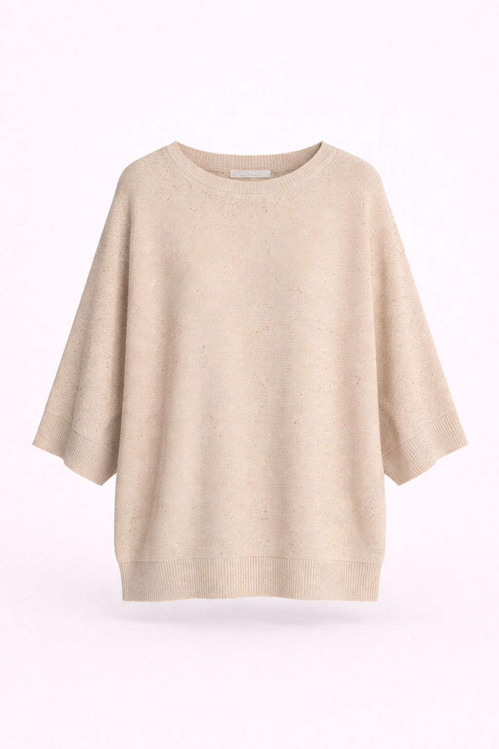 Champagne Sequin Knit Top – Luxury Relaxed Fit Batwing Sweater