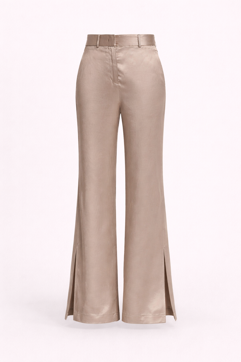 Champagne Satin Wide-Leg Trousers with Side Slit