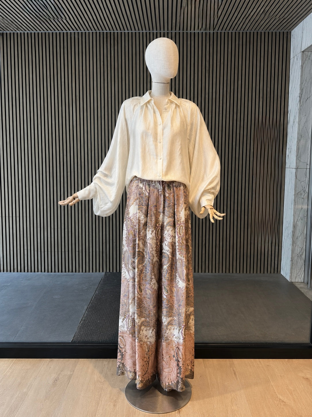 Blush Paisley Wide-Leg Palazzo Trousers