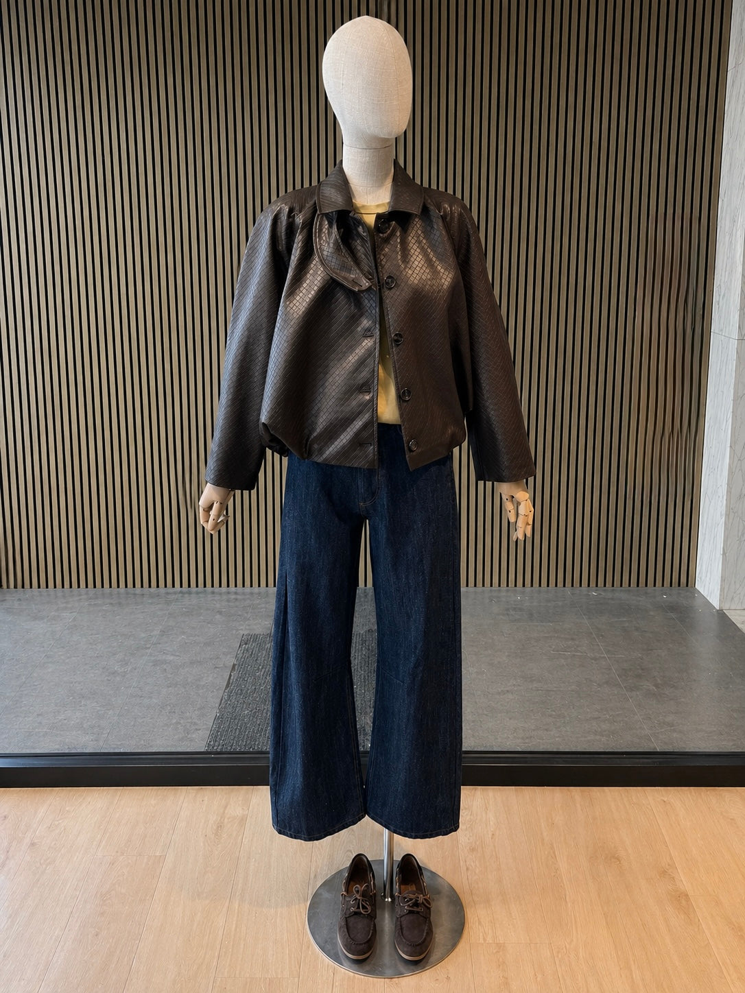 Brown Textured Cropped Eco Leather Jacket