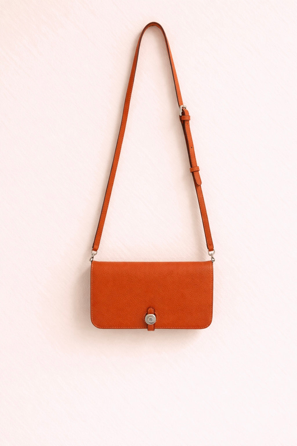 Luxe Orange Leather Modular Crossbody Bag - Detachable Wallet & Adjustable Strap