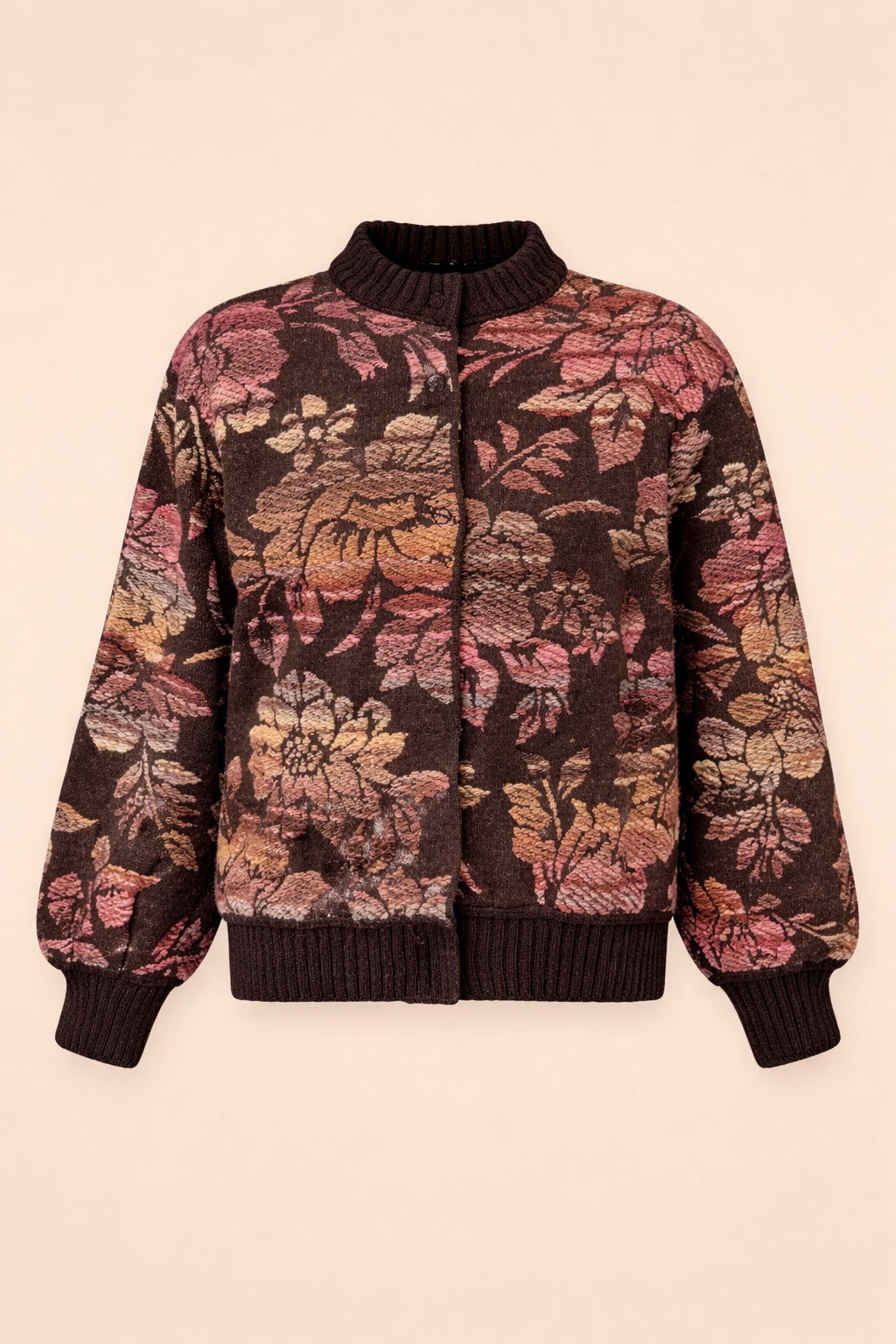 Blouson bomber en maille imprimé chocolat coupe décontractée