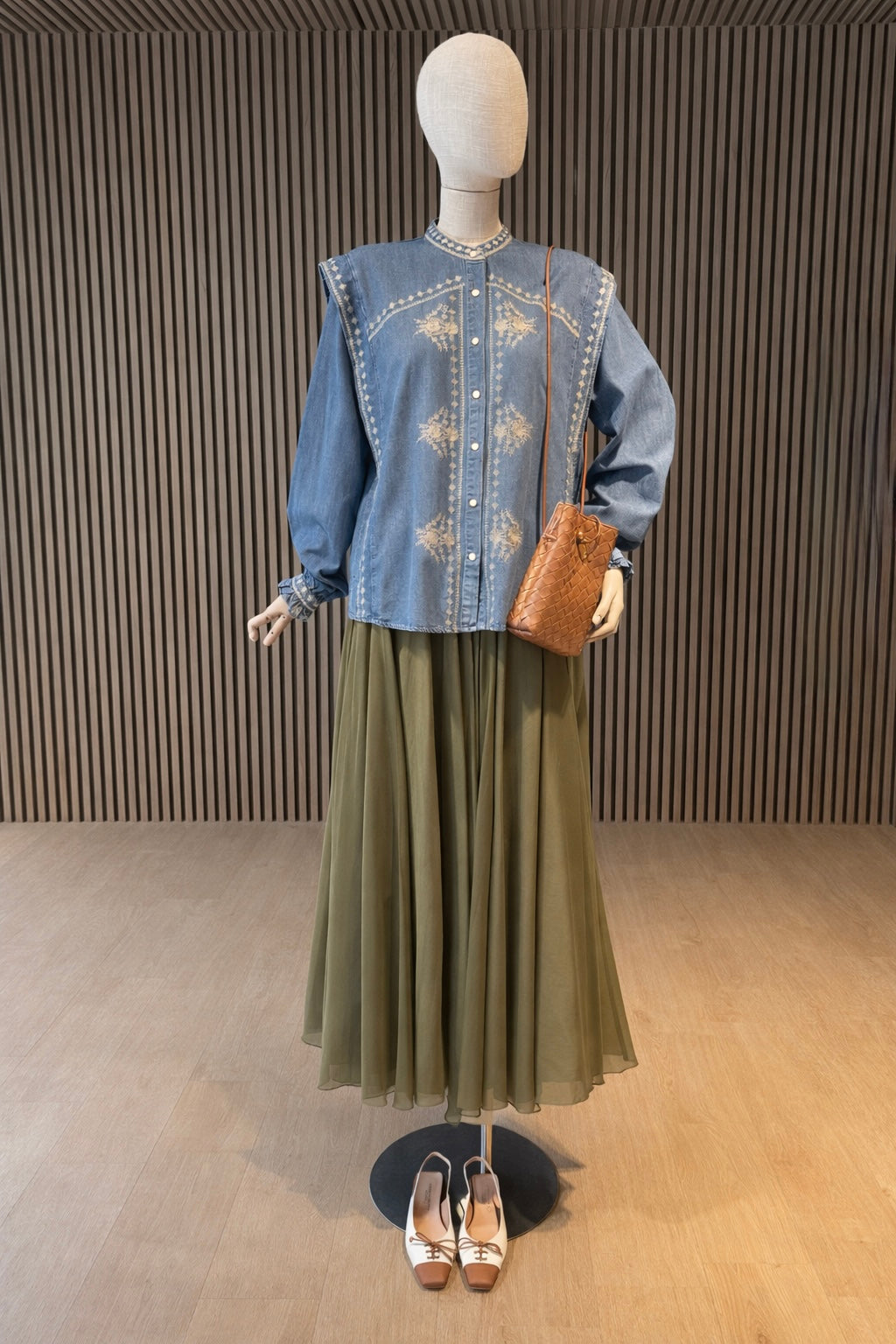 Embroidered Denim Blouse with Statement Shoulders - Premium Boho Chic Shirt