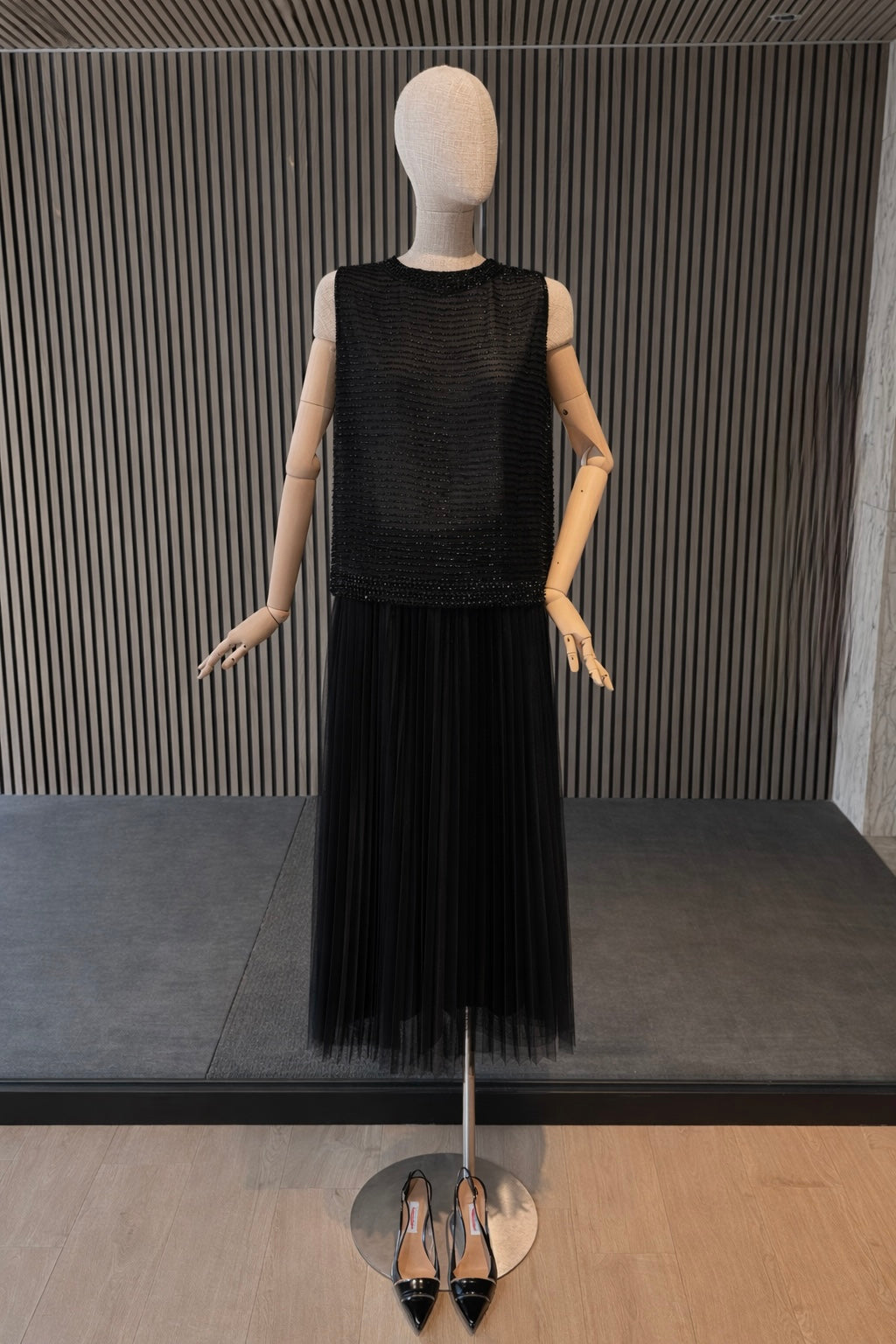 Relaxed Fit Black Beaded Sheer Top - Luxury Sleeveless Embellished Blouse