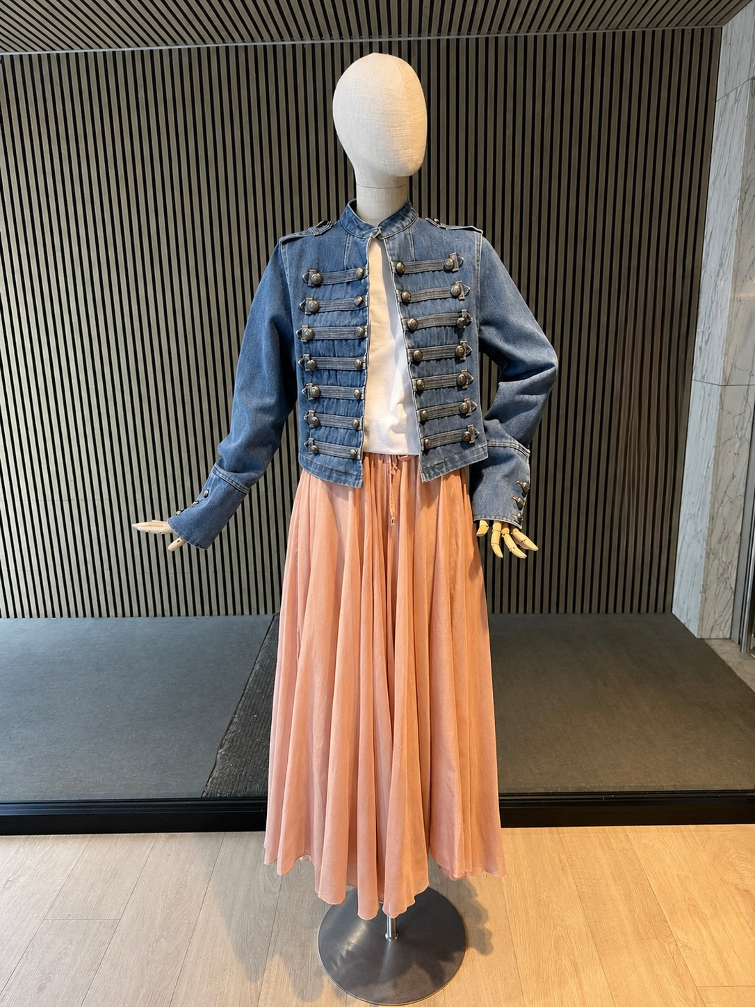 Women's Military Style Denim Jacket - Button Detailed Blue Jacket