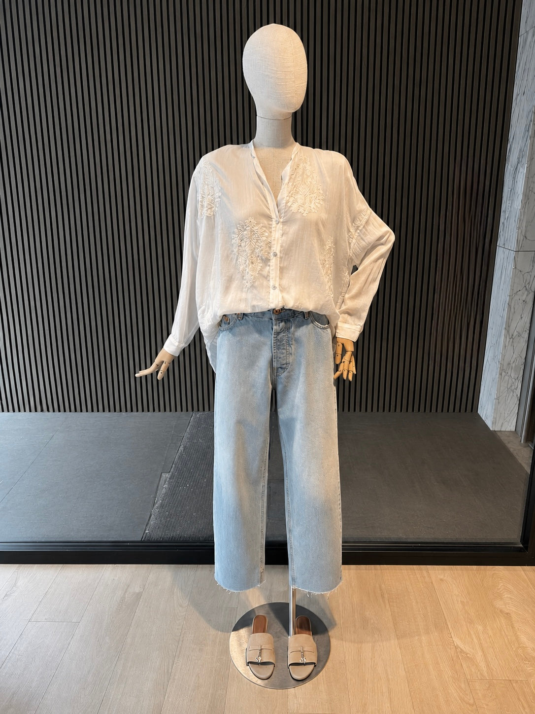 Ivory Cotton Silk Embroidered Boho Blouse - Relaxed Fit Lightweight Button Shirt