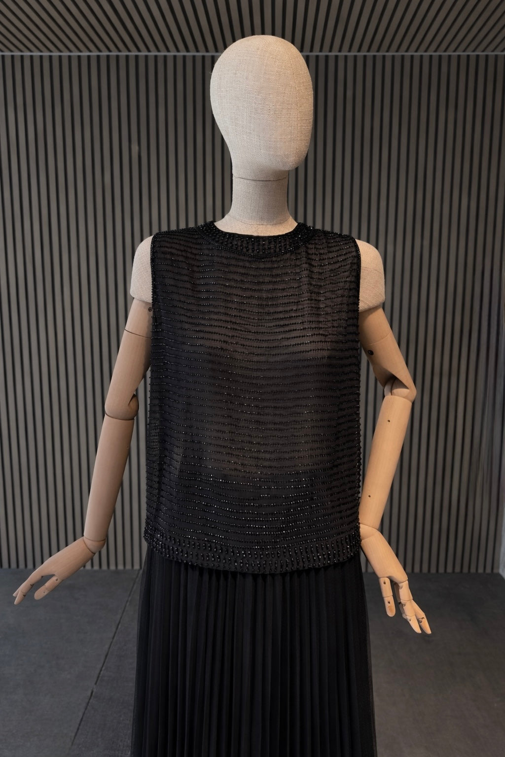 Relaxed Fit Black Beaded Sheer Top - Luxury Sleeveless Embellished Blouse