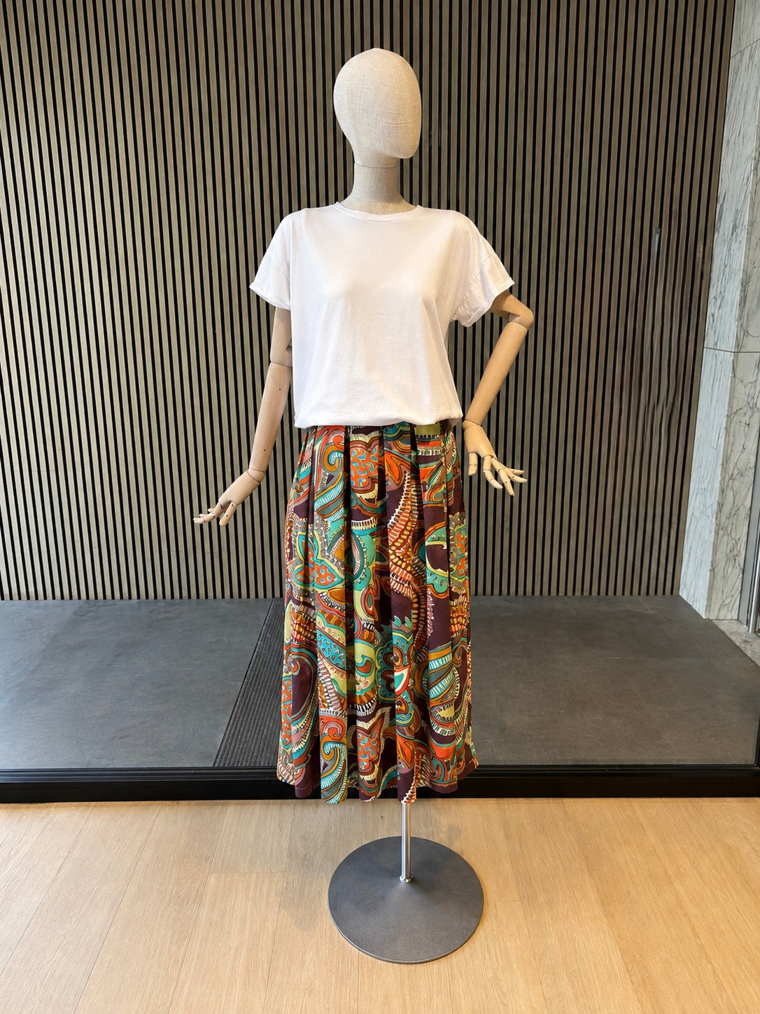 Tropical Print Pleated Maxi Skirt - Women's A-Line Cotton Skirt