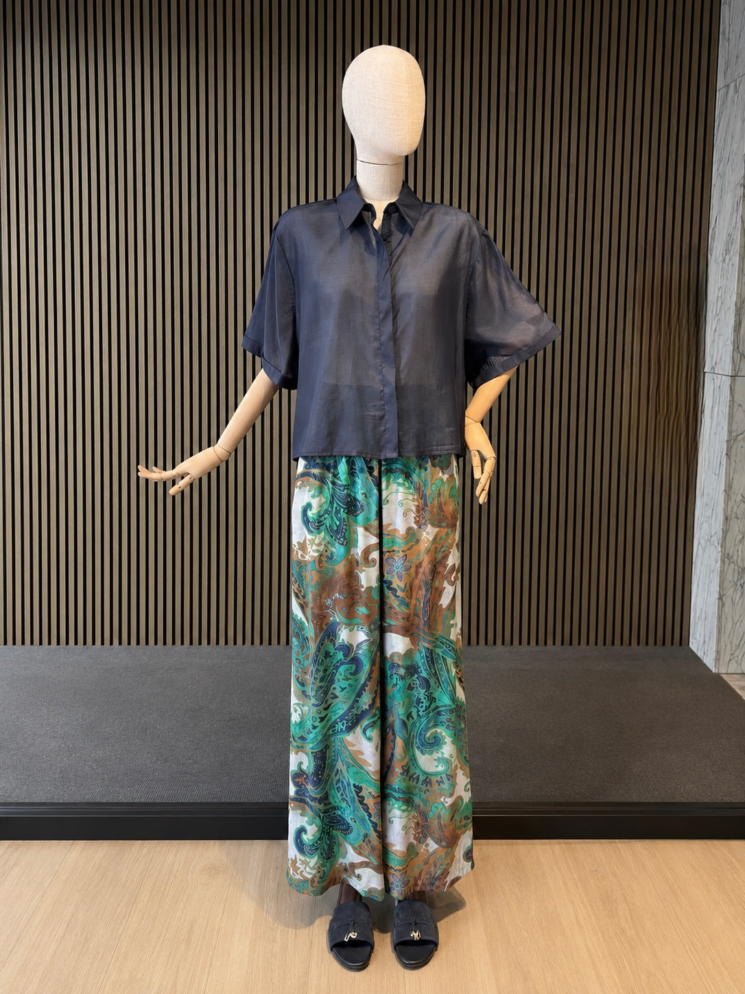Emerald Paisley Wide Leg Trousers - Boho Print Palazzo Pants