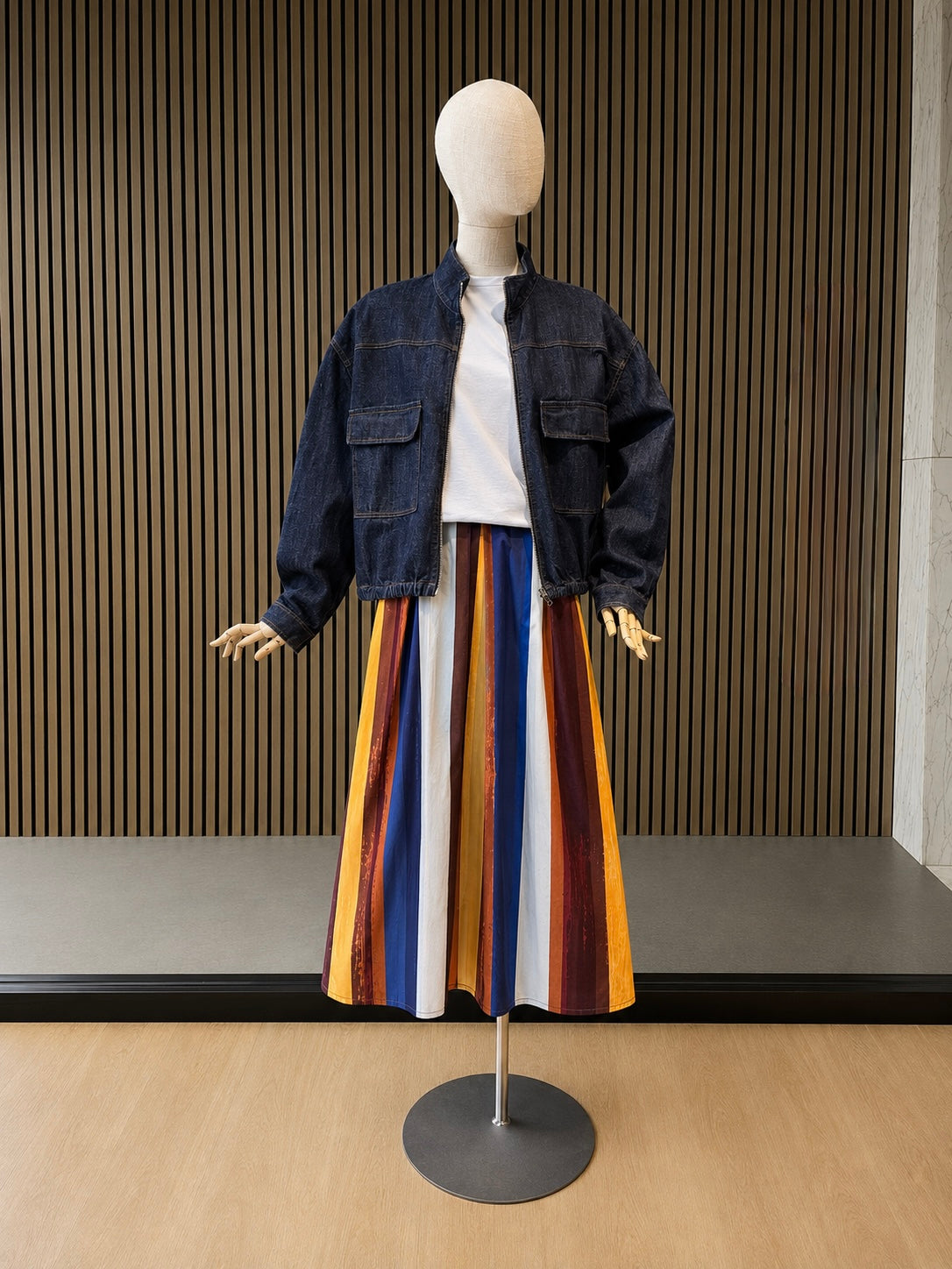 Sunset Stripe Maxi Skirt - Multicolor A-Line Cotton Skirt