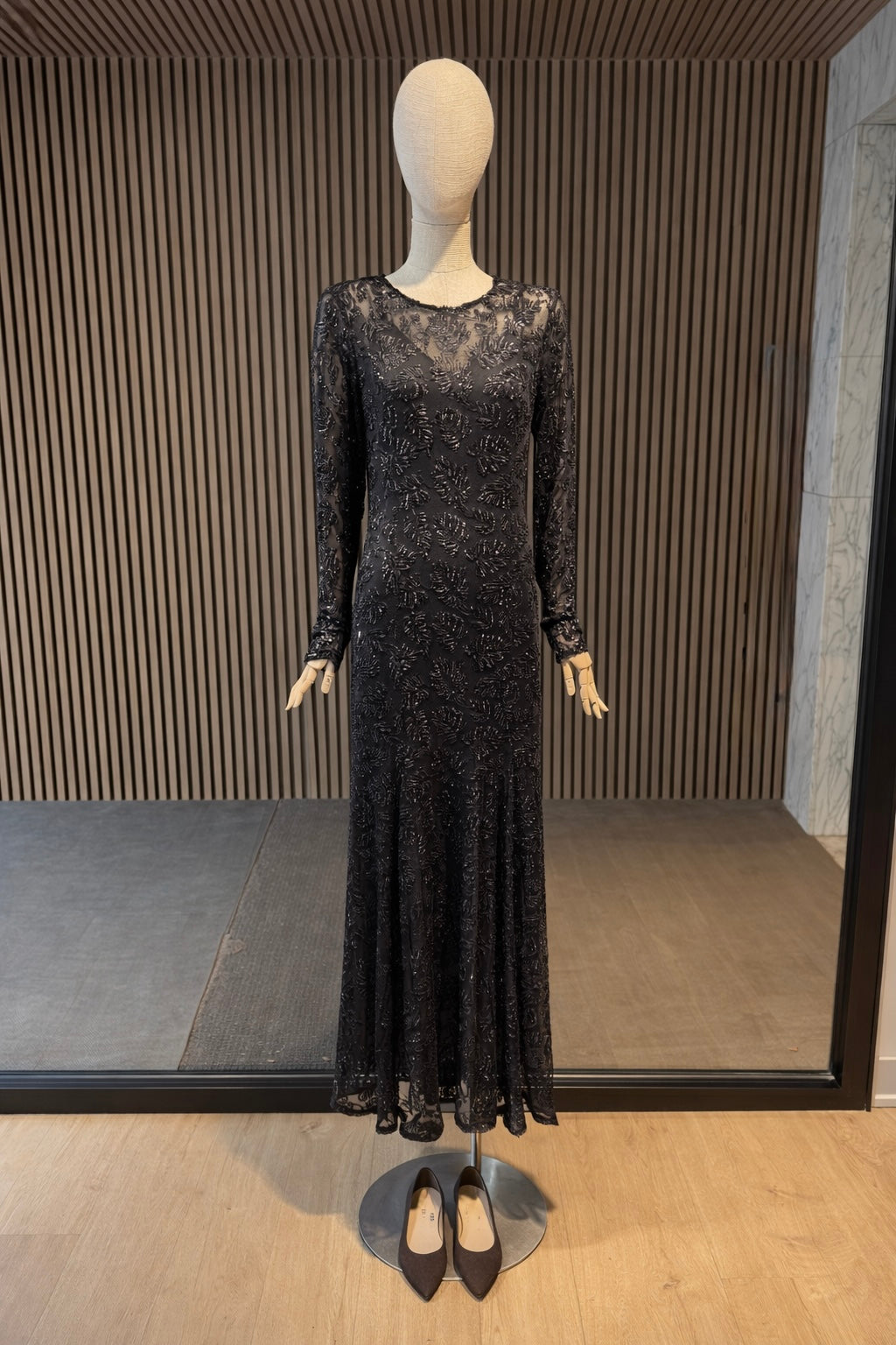 Embellished Sequin Maxi Black Dress