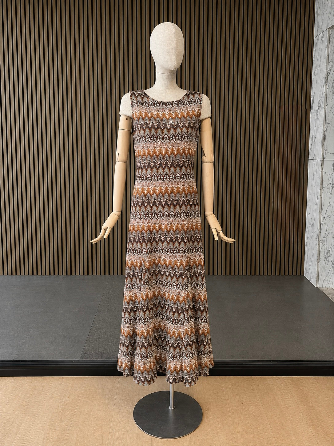 Women's Boho Geometric Print Sleeveless Maxi Dress - Brown Multi