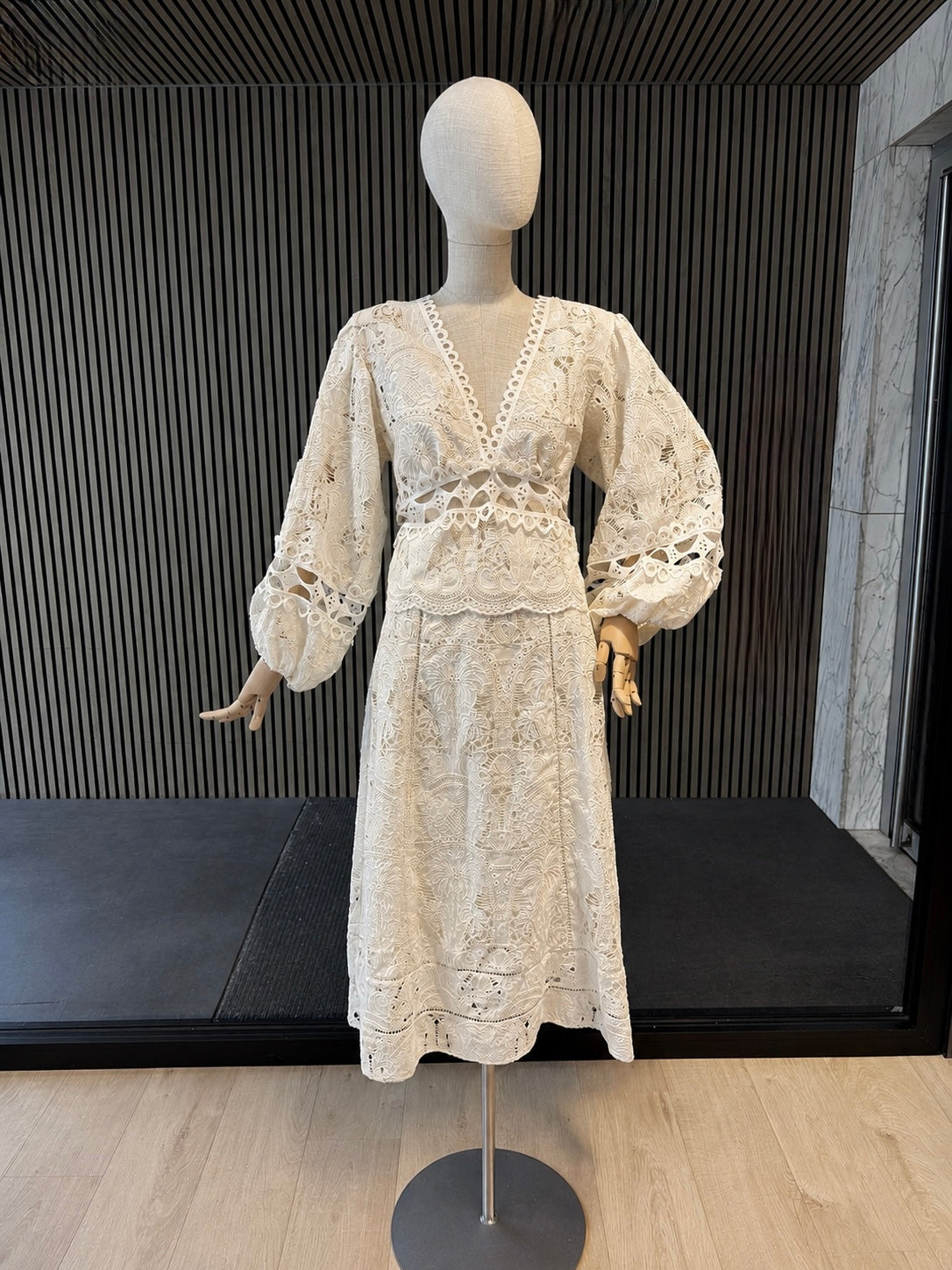 Cream Boho Lace Blouse - Embroidered V-Neck Balloon Sleeve Top