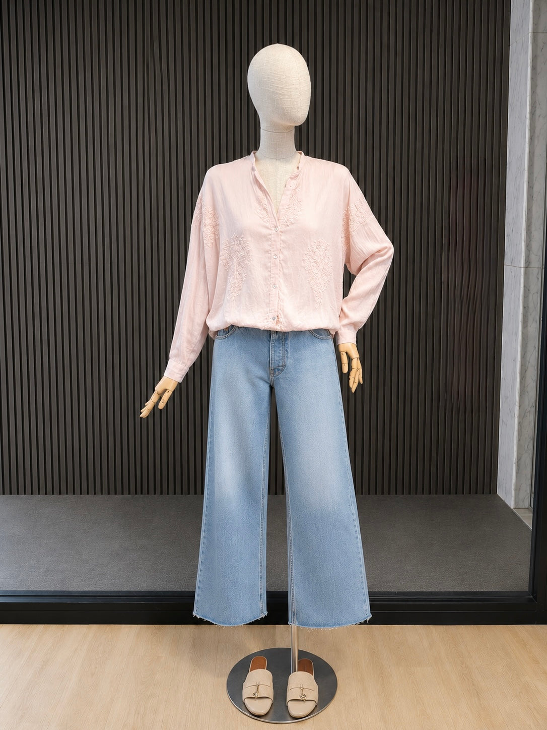 Pastel Pink Cotton Silk Embroidered Boho Blouse - Relaxed Fit Lightweight Button Shirt