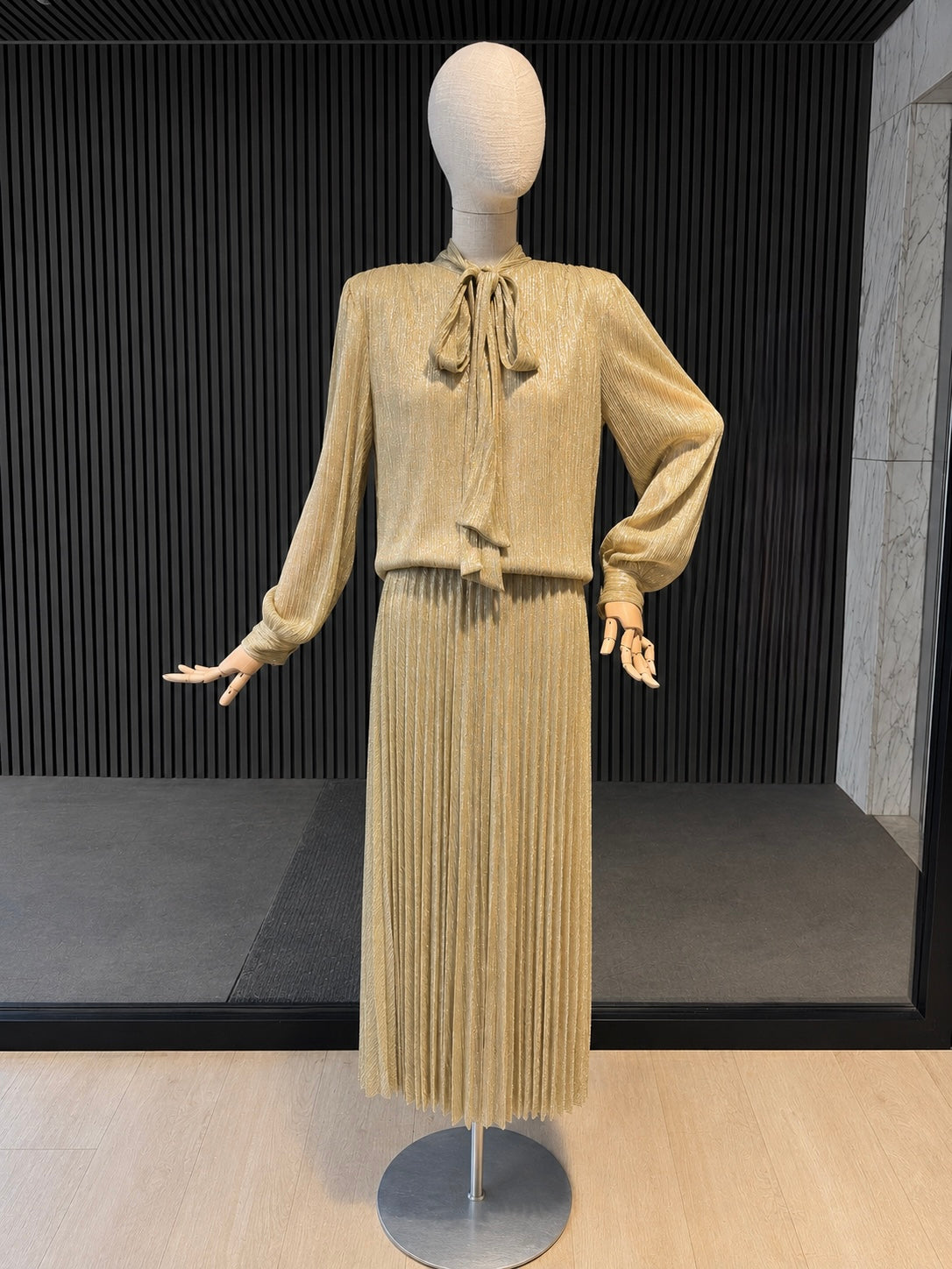 Champagne Shimmer Bow Neck Blouse