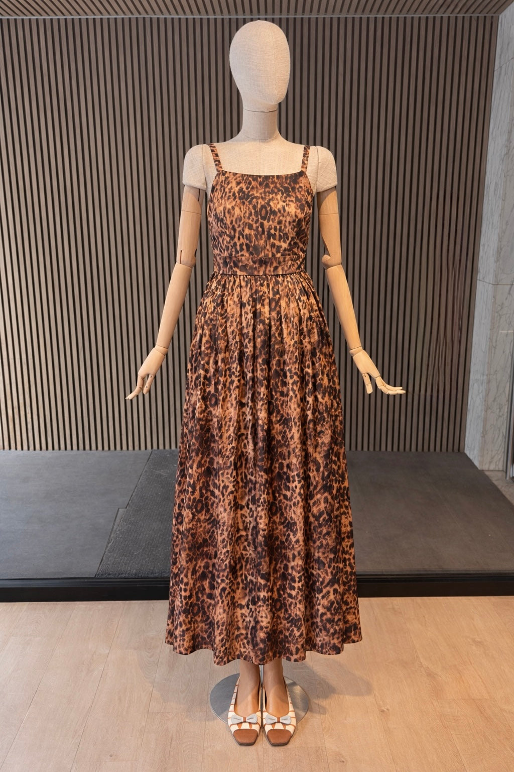 Leopard Print Midi Dress - Square Neck Sleeveless Elegant Summer Dress