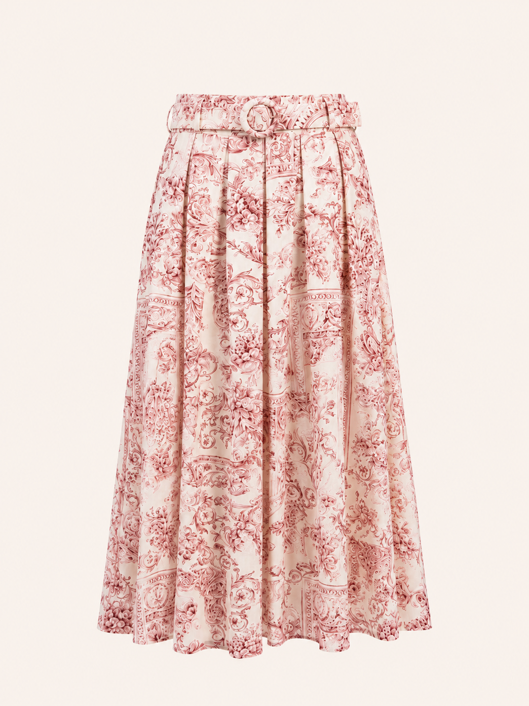 Jupe longue ceinturée à imprimé toile rose – Jupe trapèze élégante taille haute