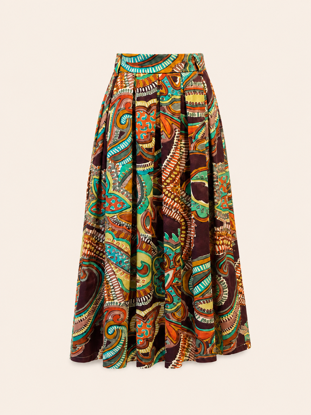 Jupe longue plissée à imprimé tropical – Jupe trapèze en coton pour femme