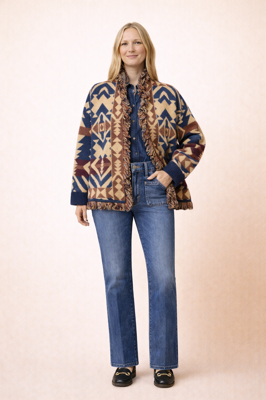 Tribal Knit Fringe Cardigan